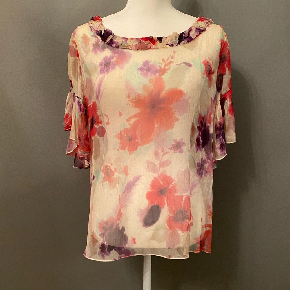 Sheer flower print blouse